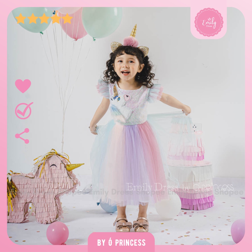 Váy công chúa Kỳ Lân cầu vồng Unicorn, voan bồng bềnh, tay cánh tiên diện sinh nhật cực xinh [EU06]