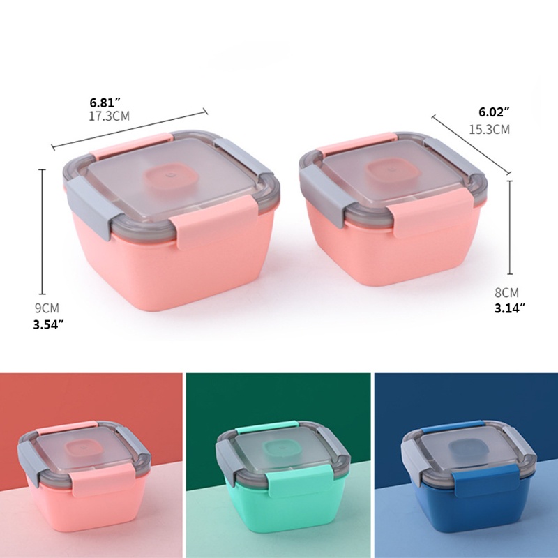 Hộp đựng salad bằng nhựa 1100ML/1500ML 3 màu tùy chọn tiện dụng cho trường học/ văn phòng/ ngoài trời