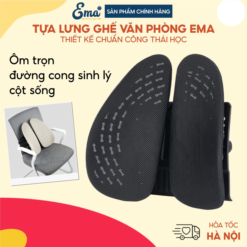 Tựa lưng ghế văn phòng công thái học Ema, chất liệu nhựa ABS bọc vải lưới 4D thoái mái và thoáng mát