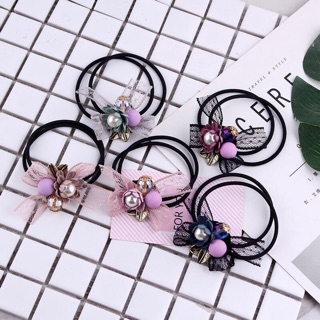Set 2 Cột tóc hoa xếp nơ ren cao cấp điệu đà