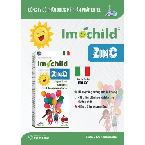 Imochild ZinC  bổ sung kẽm lysin vitamin giúp tăng đề kháng bé ăn ngon hộp 100ml