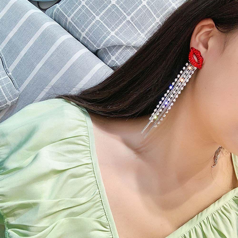 JARRED Bông Tai Dạng Xỏ Hình Đôi Môi Đỏ Sang Trọng Cho Nữ