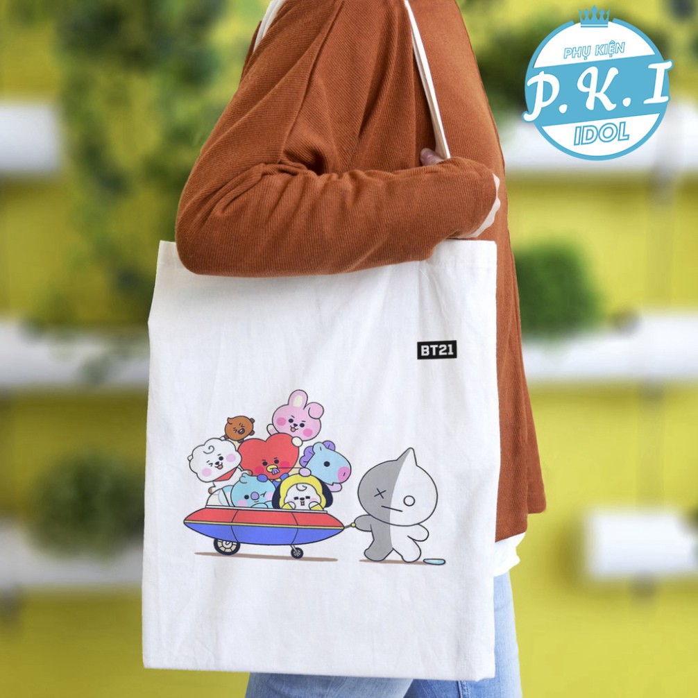 Chỉ Dành Cho A.R.M.Y - Túi Tote  Vải Thời Trang Hàn Quốc In Hình Linh Vật BTS - BT21 - QUÀ TẶNG K-POP