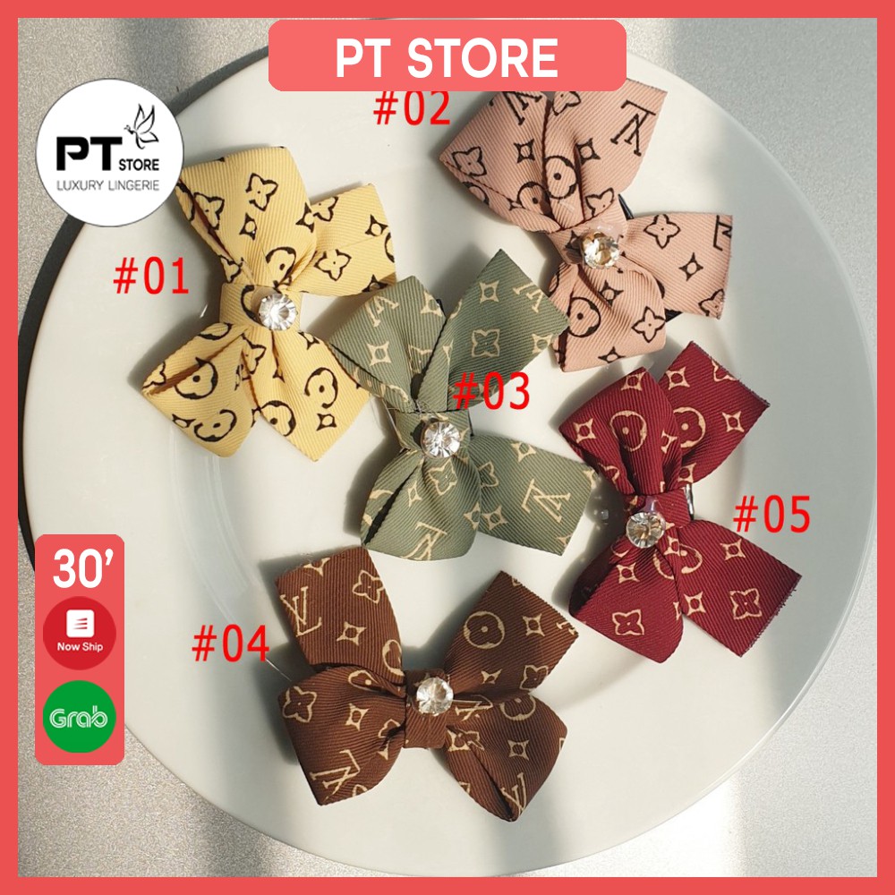 BT06 - Kẹp tóc nơ chất kaki đính đá siêu hót