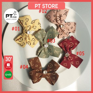 BT06 - Kẹp tóc nơ chất kaki đính đá siêu hót