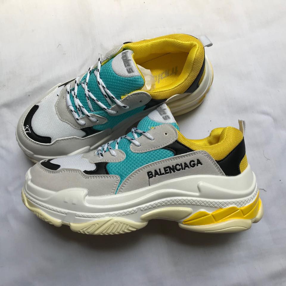 Giày Balenciaga Triple S vàng xanh, giày thể thao nam nữ đế cao