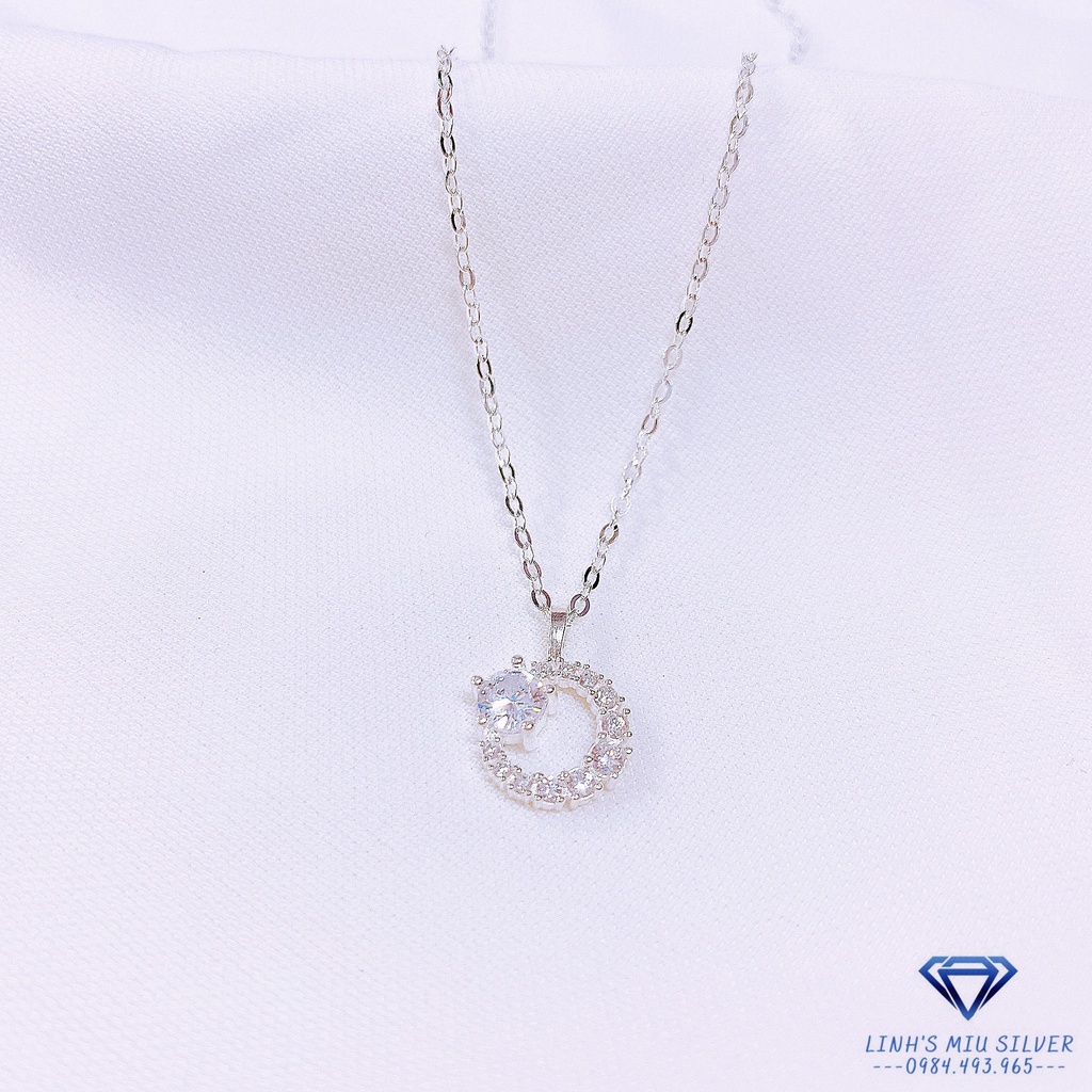 Dây chuyền bạc LINH MIU SILVER, vòng cổ nữ mặt tròn đính đá siêu xinh