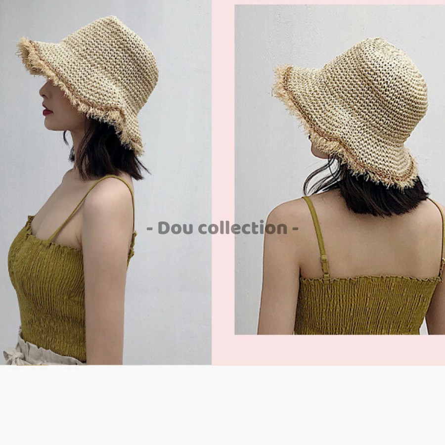 [NowShip2h] Mũ Cói (Nón Cói) Mềm Rơm Rafi Phối Viền Tua Rua Đi Biển - Mã NC010
