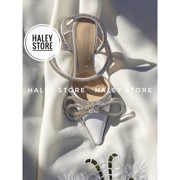 Giày sandal HALEY STORE bít mũi da lụa đính nơ xoàn đá phale quai trong suốt lấp lánh đi tiệc cô dâu ngày cưới rẻ bềnđẹp