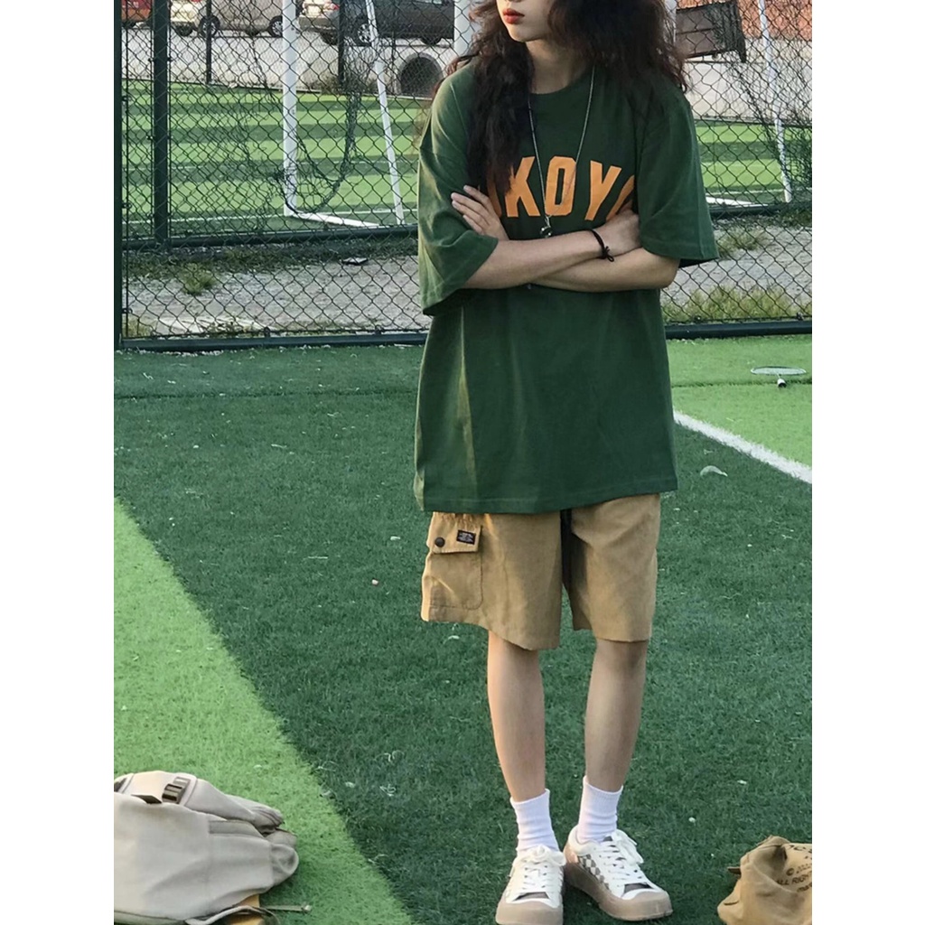 Áo thun xanh rêu tay lỡ form rộng TOKOYO unisex Neko.sg ATL310
