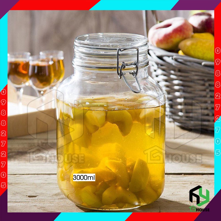 ITALY-Lọ thủy tinh, Hũ thủy tinh nắp cài FIDO - Bormioli Rocco - 3L - Siêu kín hơi - Glass jar with airtight lid