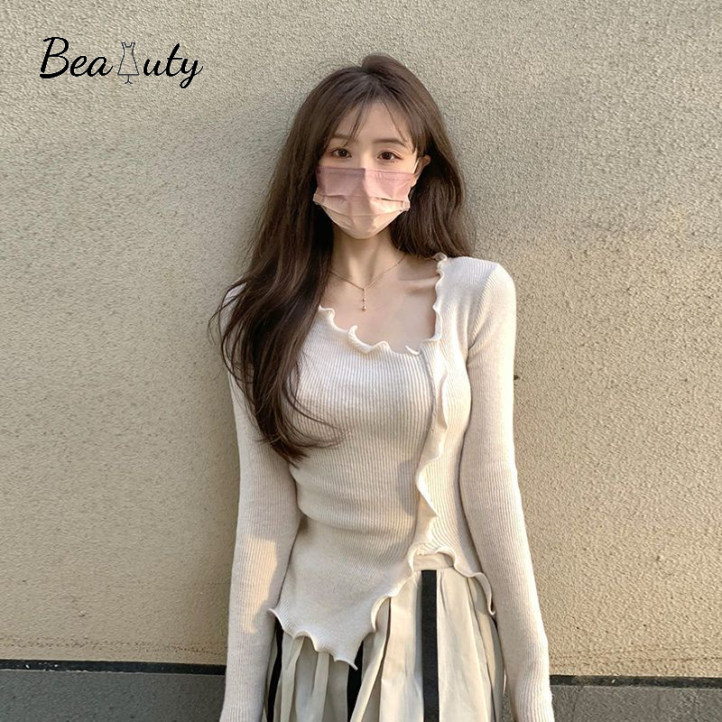 [MURIOKI] Áo Dệt Kim Màu Đen Thiết Kế Cắt Irregukar Cho Nữ