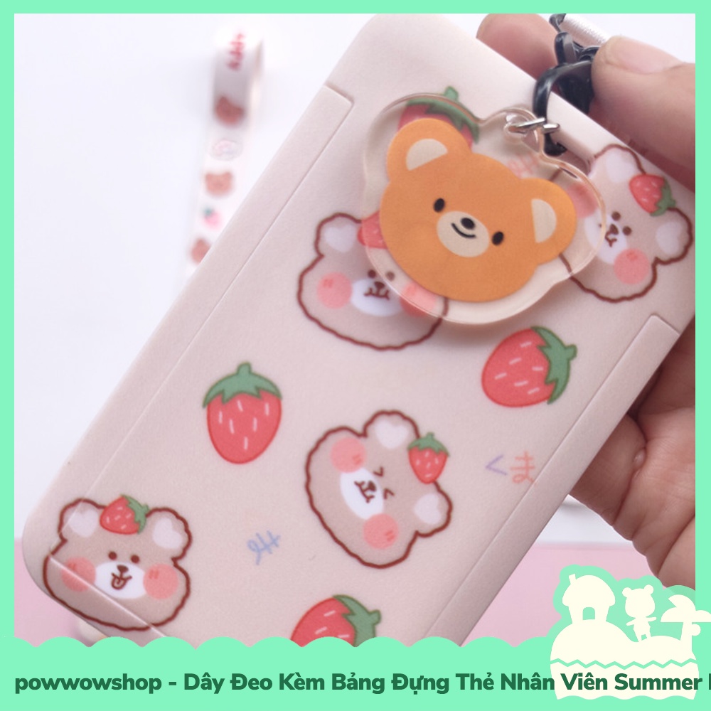 [Sẵn VN - Hỏa Tốc] Dây Đeo Thẻ Bao Thẻ Nhân Viên Nhựa PVC Summer Pompon Bear