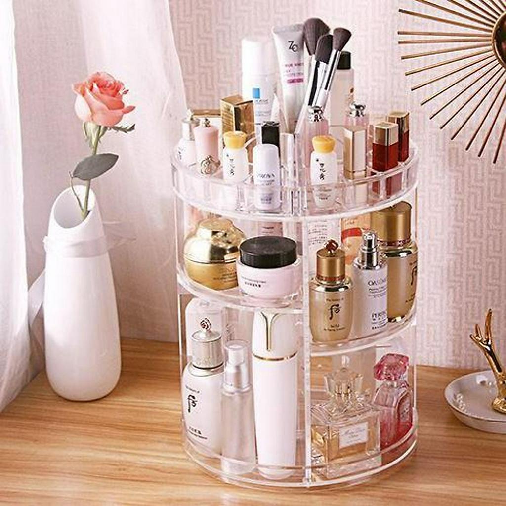 Kệ Khay Đựng Mỹ Phẩm Trang Điểm Xoay 360 Độ - Kệ Mỹ Phẩm Hình Trụ Xoay (LỚN)