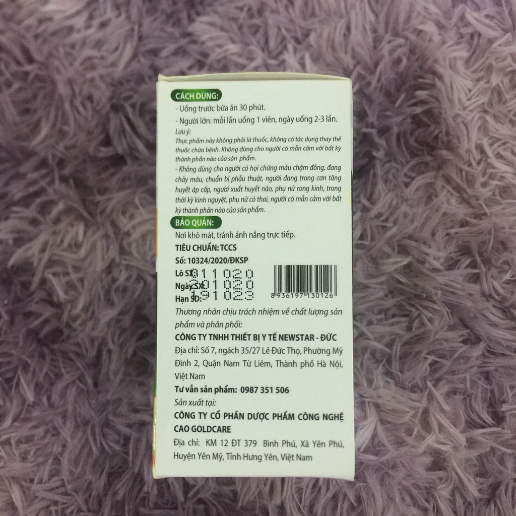 Viên uống bổ não Ginkgo Newstar chứa Ginkgo biloba giúp tan máu đông, tăng tuần hoàn máu não Hộp 100 viên
