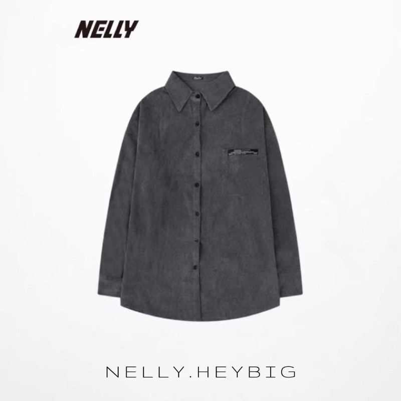 Áo sơ mi len tăm  Nelly Heybig tay dài form rộng dành cho nam và nữ 39 30
