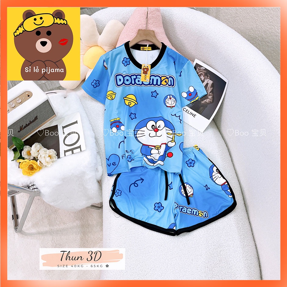 Đồ Bộ Pijama Thun Lạnh 3D Cao Cấp Tay Ngắn Quần Đùi Họa Tiết Hoạt Hình Dễ Thương P5