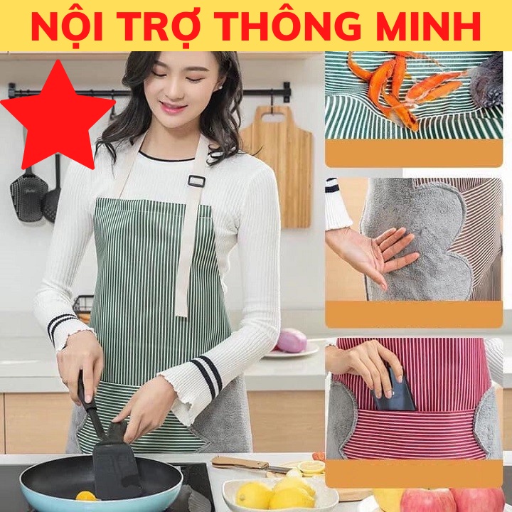 Tạp dề nấu ăn có chỗ chùi tay pha chế ngắn đồng phục chống thấm nước đa năng tiện lợi cho nội trợ phục vụ