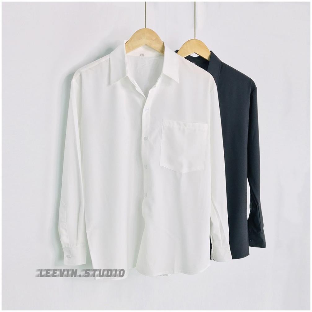 Áo Sơ Mi Nữ DÀI TAY Form Rộng TRƠN Basic Unisex Dài Tay Trắng và Đen Kiểu áo sơ mi nữ Bigsize suông | BigBuy360 - bigbuy360.vn