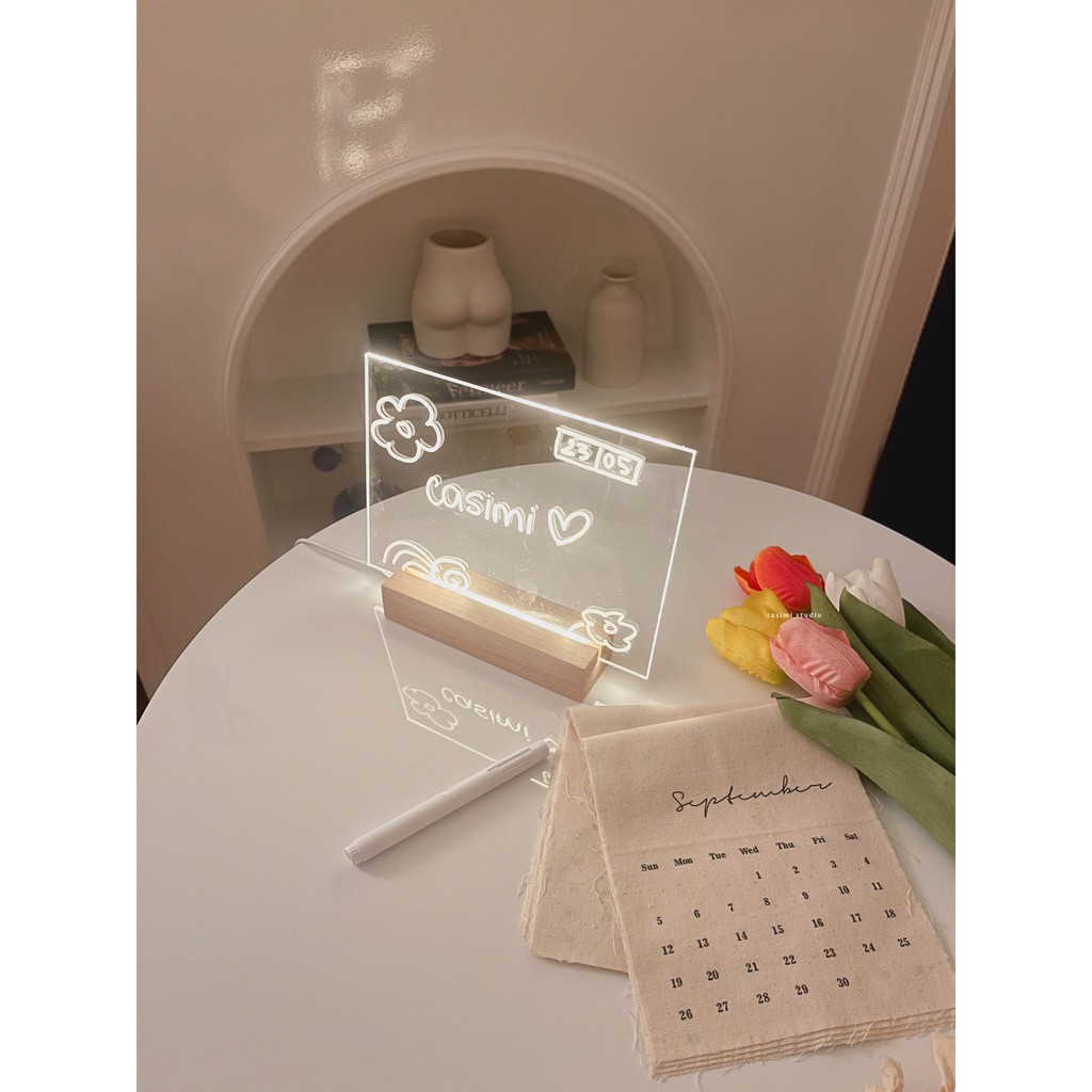 Bảng đèn LED viết chữ trang trí bàn học, đèn ngủ để bàn xinh vintage Casimi Decor