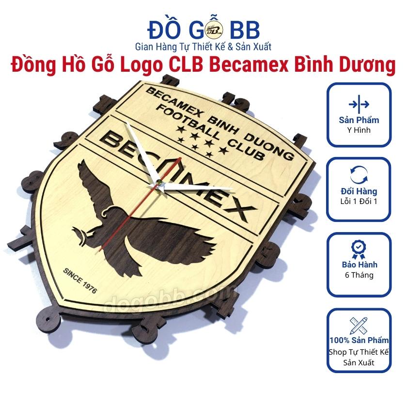 Đồng hồ bóng đá Việt Nam V League logo CLB BECAMEX BÌNH DƯƠNG decor trang trí treo tường bằng gỗ - Đồ Gỗ BB