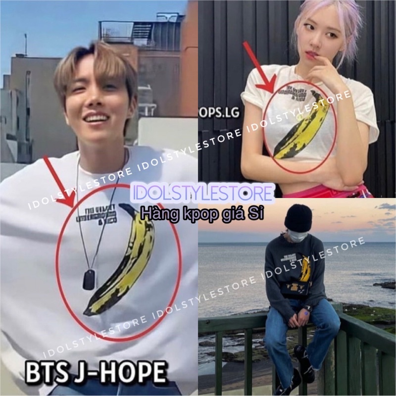 (Quà tặng kèm card idol)áo nỉ mũ chuối như J Hope và Jimin BTS , Rose Rosé Blackpink