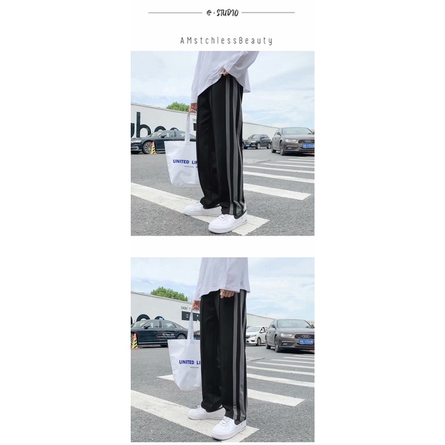 quần jogger nam ống rộng phối ba sọc thể thao