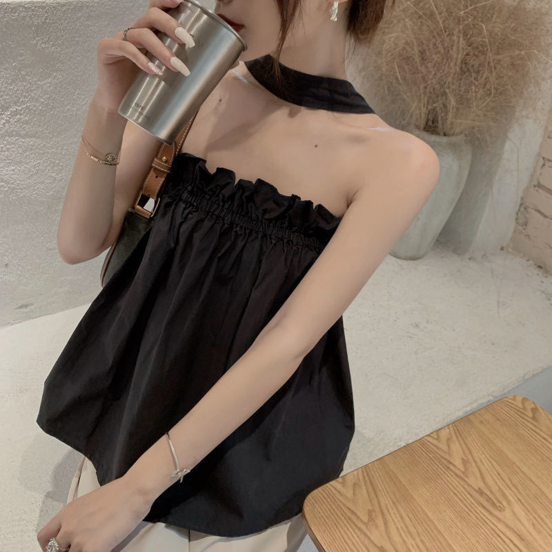 Fashion Halter Strappy Sleeveless Tank Top Loose Slimming Youthful-Looking Sweet Student Top Korean Short Top Student Sling Vest Large Size Women's Clothing