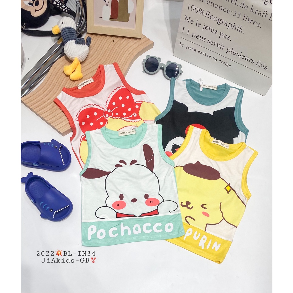 Bộ Ba Lỗ Thun Lạnh MINKY MOM Phối Thân Áo Trắng In Hình Dễ Thương Cho Bé BL-IN34