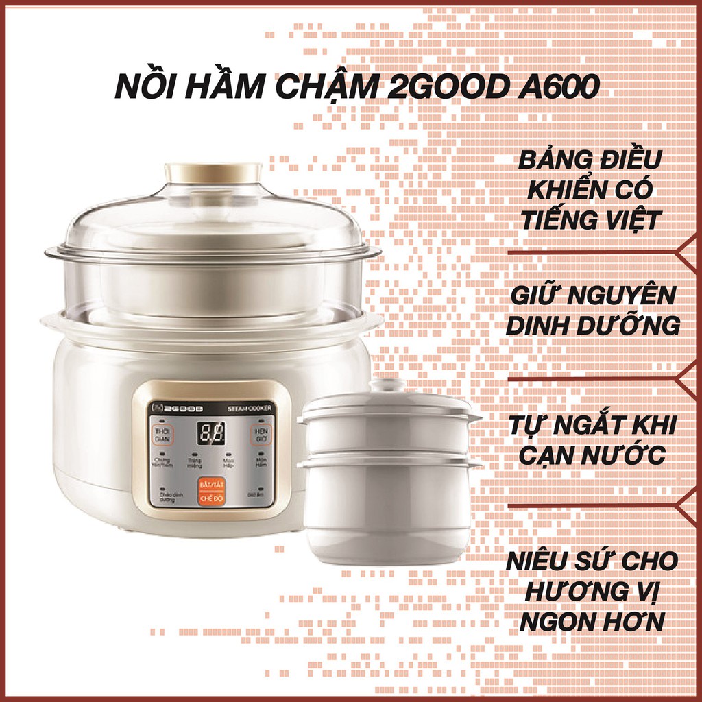 Nồi Hầm Cháo Cách Thủy 2 Tầng 2GOOD A600  - Hàng Chính Hãng