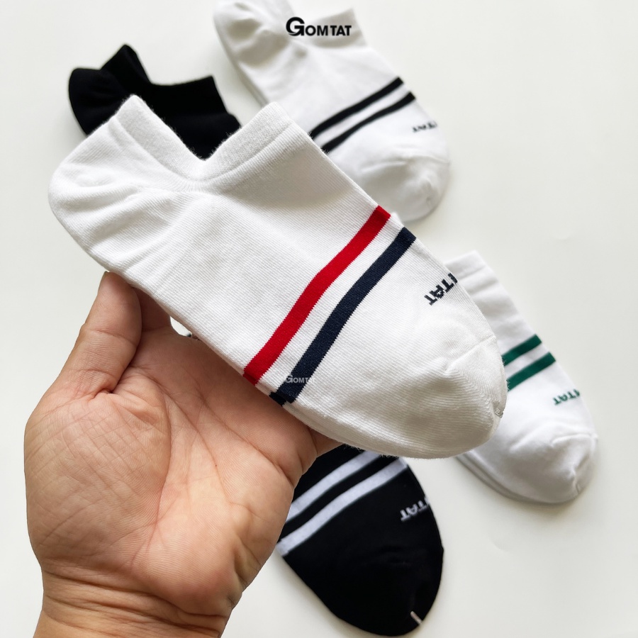 Tất cổ ngắn nam nữ GOMTAT mẫu 2 sọc ngang, chất liệu cotton cao cấp êm chân, mềm mịn thoáng khí - GOM503-2SOC-LE