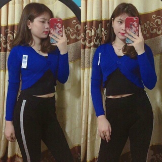 Áo khoác len from ngắn 1 nút croptop tay dài