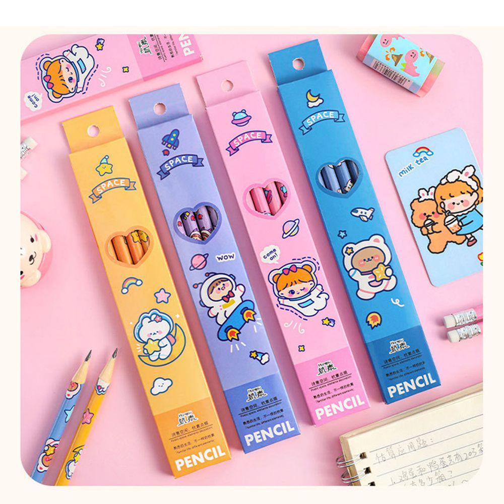 JARRED Set Bút Chì Gỗ HB Họa Tiết Hoạt Hình Phi Hành Gia Chất Lượng Cao Làm Quà Tặng Cho Bé