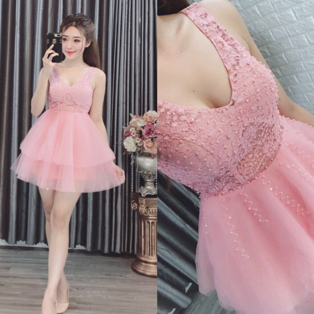 Đầm ren xoè váy lưới đính châu 🍏Ảnh chụp thật🍏