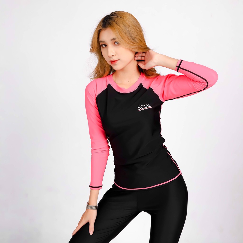 [Mã LT50 giảm 50k đơn 250k] Áo Bơi Nữ Kín Đáo Sobie Black Pink