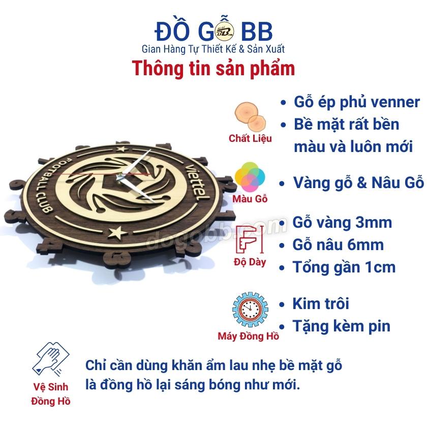 Đồng hồ bóng đá Việt Nam V League logo CLB VIETTEL FC decor trang trí treo tường bằng gỗ - Đồ Gỗ BB