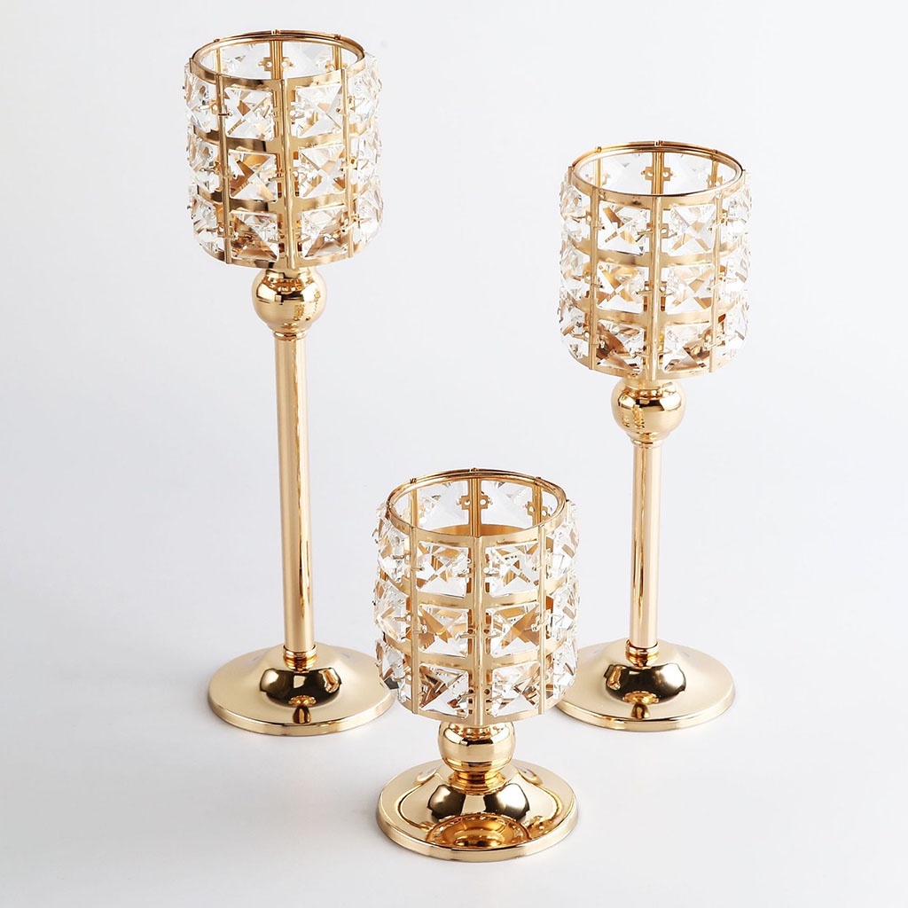 Đế nến đính đá pha lê trang trí bàn tiệc thiết kế hiện đại