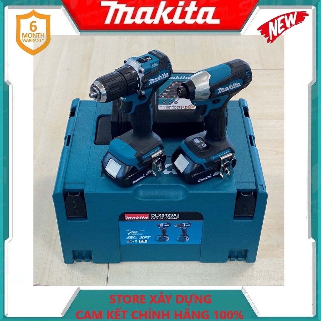 BỘ SẢN PHẨM DÙNG PIN 18V/2AH (DTD157+DDF487+DC18RC+BL1820B) MAKITA DLX2423AJ- HÀNG CHÍNH HÃNG