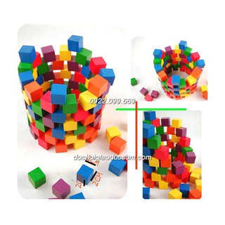 Túi 100 Khối gỗ lập phương block nhiều mầu