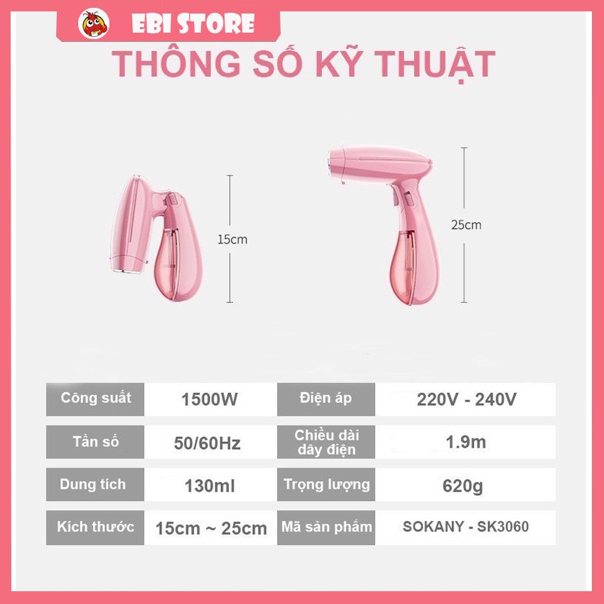 [ Mẫu Mới Kèm Ảnh Thật ] Bàn Là Hơi Nước ❤️ Bàn Là Mini Cầm Tay Gấp Gọn Sokany SK - 3060 Công Suất Lớn