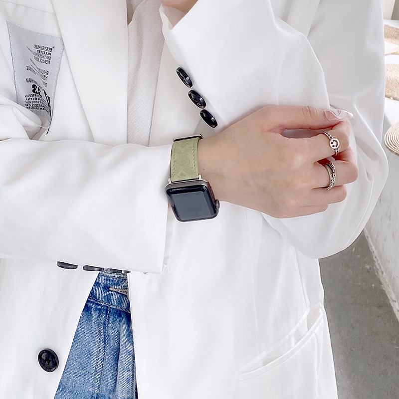 Dây Da Sang Trọng Thay Thế Cho Đồng Hồ Apple Watch Series 7 41mm 45mm 6 SE 5 4 3 38mm 42mm 40mm 44mm