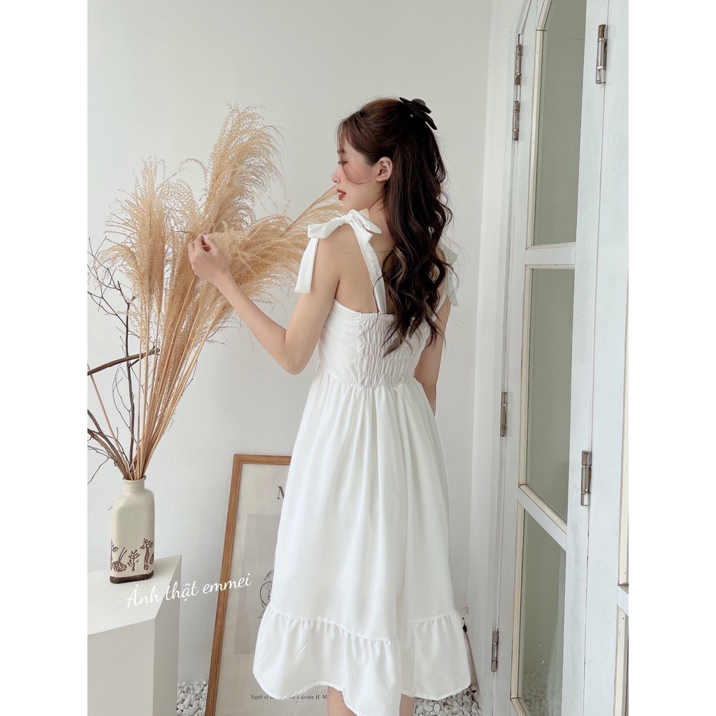 Đầm hai dây buộc nơ, váy hai dây trắng xèo hàn quốc Emme v8 | BigBuy360 - bigbuy360.vn
