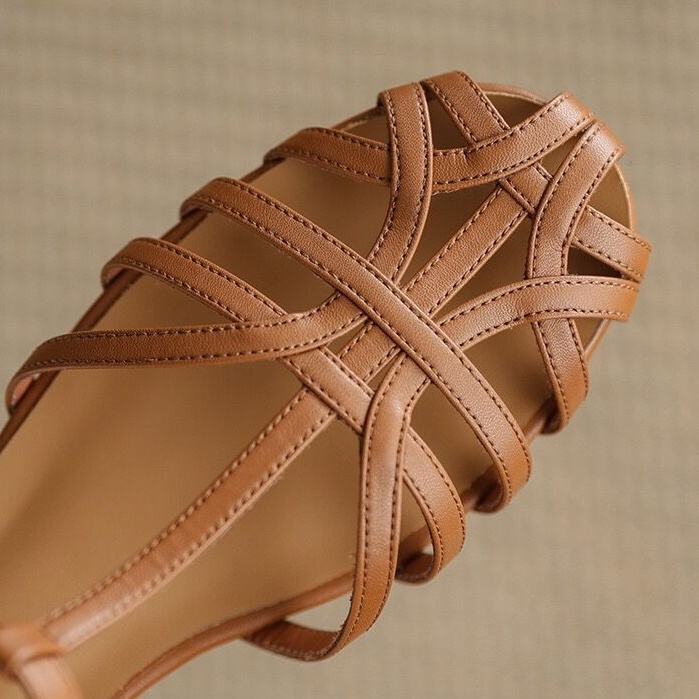 ❤Giày Sandal Đế Thấp Thiết Kế Một Hàng Nút Phong Cách Bohemian Hàn Quốc Cho Nữ