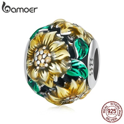 Hạt trang sức Bamoer bằng bạc 925 họa tiết hoa hướng dương