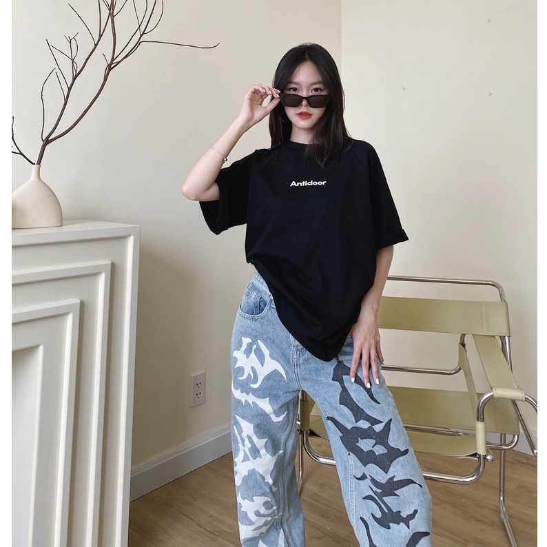 TEE LOGO ANTIDOOR CAO CẤP 100% COTTON OVERSIZE - MÀU ĐEN - HÌNH THẬT SHOP CHỤP