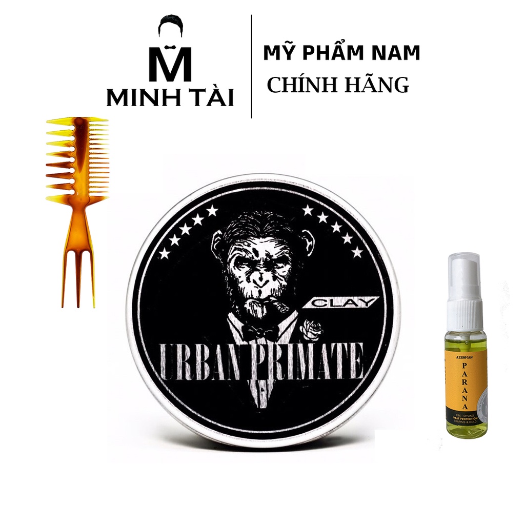 Sáp Vuốt Tóc Nam URBAN Primate Clay 80g + Xịt Dưỡng Tóc AZENMAN Parana 20ml + Lược Chải Tóc Texture