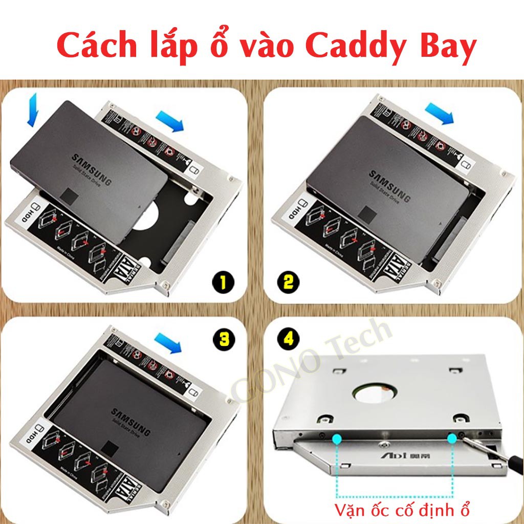 Caddy Bay HDD SSD SATA 3 dày mỏng full nhôm - Khay ổ cứng thay thế ổ đĩa DVD CD laptop