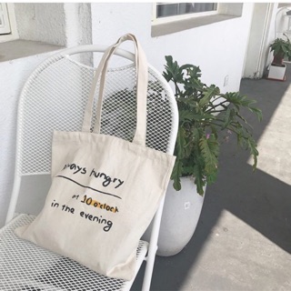 Túi Tote Vải Canvas Đeo Chéo Đựng Đồ Chữ Always Hungry