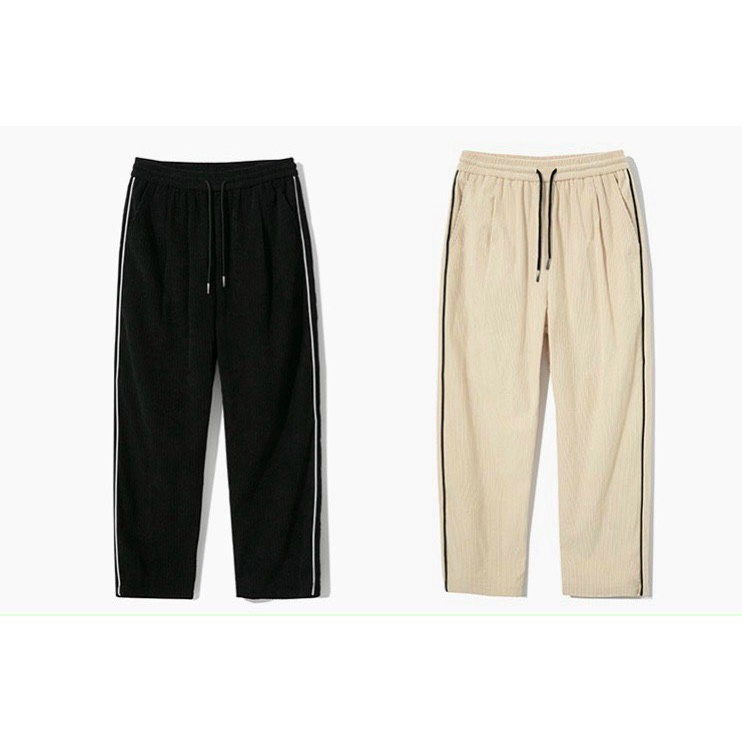 Quần Ống Rộng Nam Nữ Dáng Suông Chất Len Tăm Màu Đen Và Kem Phong Cách Trẻ Trung Năng Động Phong Cách Ulzzang