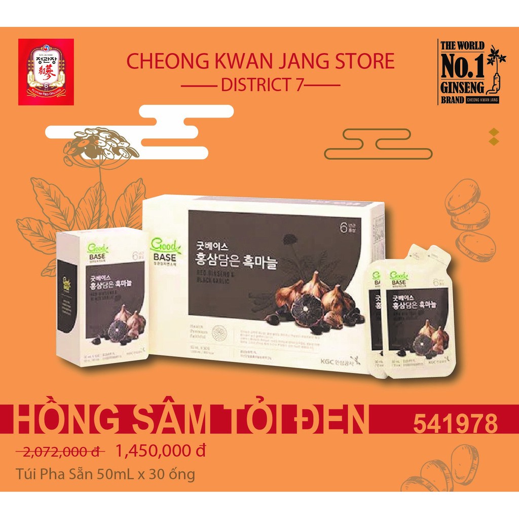 Nước Hồng Sâm & Tỏi Đen Good BASE ( Phục Hồi Sức Khỏe 100% Hàng Chính Hãng ) Hộp 30 gói x 50ml